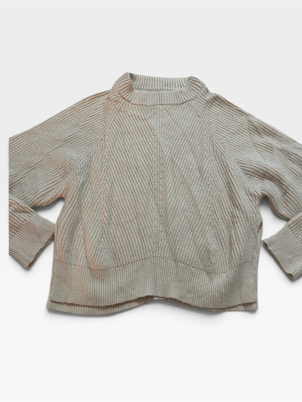 AllSaints Cream Textured Crewneck Sweater cashmere wool blend medium